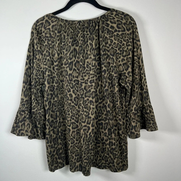 Michael Kors Women's Leopard Print Blouse Tan Black Peasant Mob Wife Flowy Large - Picture 9 of 13